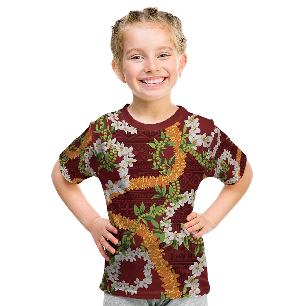 Aloha Festive Hawaii Kid T Shirt Mokihana - Maile and Ilima on Crimson LT7 Crimson - Polynesian Pride