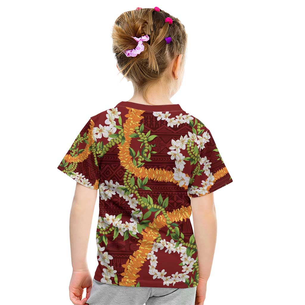Aloha Festive Hawaii Kid T Shirt Mokihana - Maile and Ilima on Crimson LT7 - Polynesian Pride