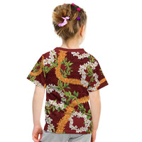 Aloha Festive Hawaii Kid T Shirt Mokihana - Maile and Ilima on Crimson LT7 - Polynesian Pride