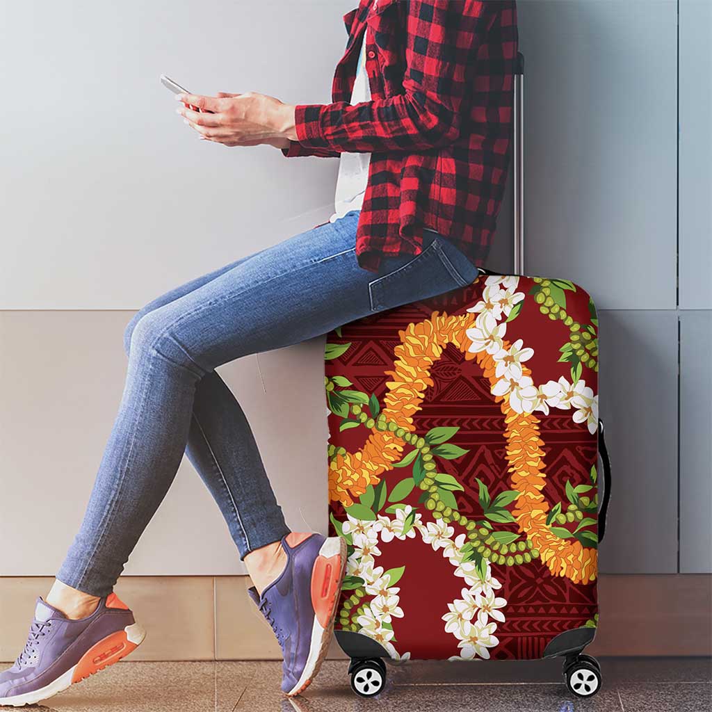 Aloha Festive Hawaii Luggage Cover Mokihana - Maile and Ilima on Crimson - Polynesian Pride