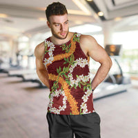 Aloha Festive Hawaii Men Tank Top Mokihana - Maile and Ilima on Crimson LT7 Crimson - Polynesian Pride