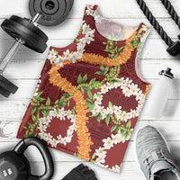 Aloha Festive Hawaii Men Tank Top Mokihana - Maile and Ilima on Crimson LT7 - Polynesian Pride