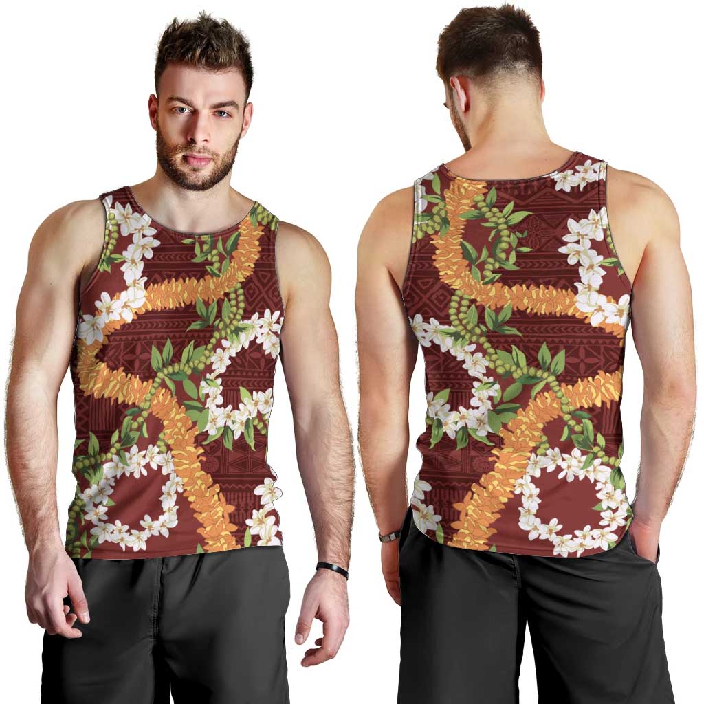 Aloha Festive Hawaii Men Tank Top Mokihana - Maile and Ilima on Crimson LT7 - Polynesian Pride