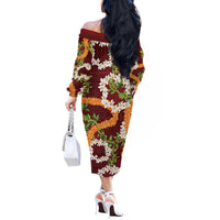 Aloha Festive Hawaii Off The Shoulder Long Sleeve Dress Mokihana - Maile and Ilima on Crimson LT7 - Polynesian Pride