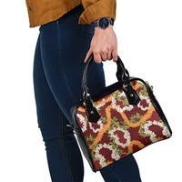 Aloha Festive Hawaii Shoulder Handbag Mokihana - Maile and Ilima on Crimson - Polynesian Pride