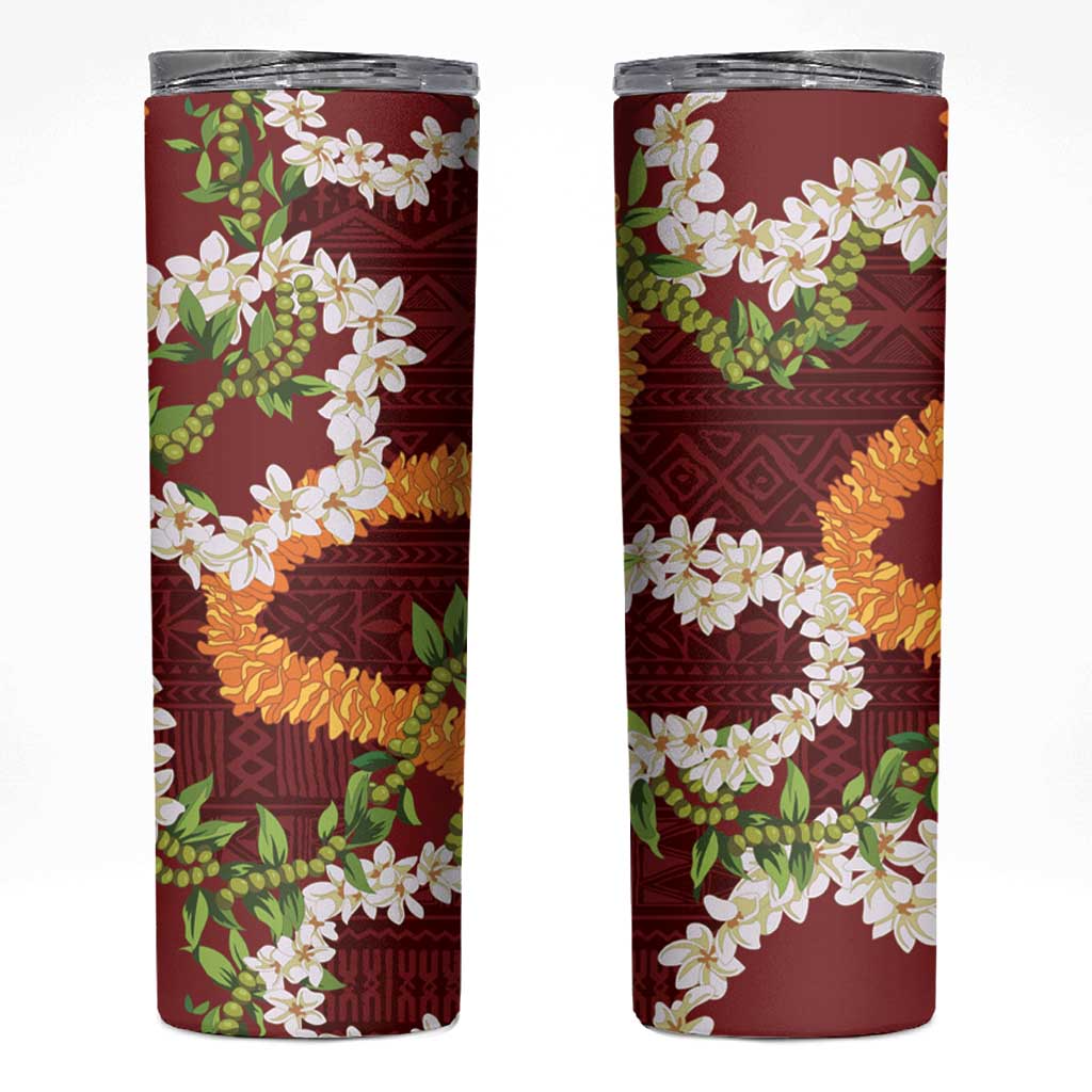 Aloha Festive Hawaii Skinny Tumbler Mokihana - Maile and Ilima on Crimson LT7 Crimson - Polynesian Pride