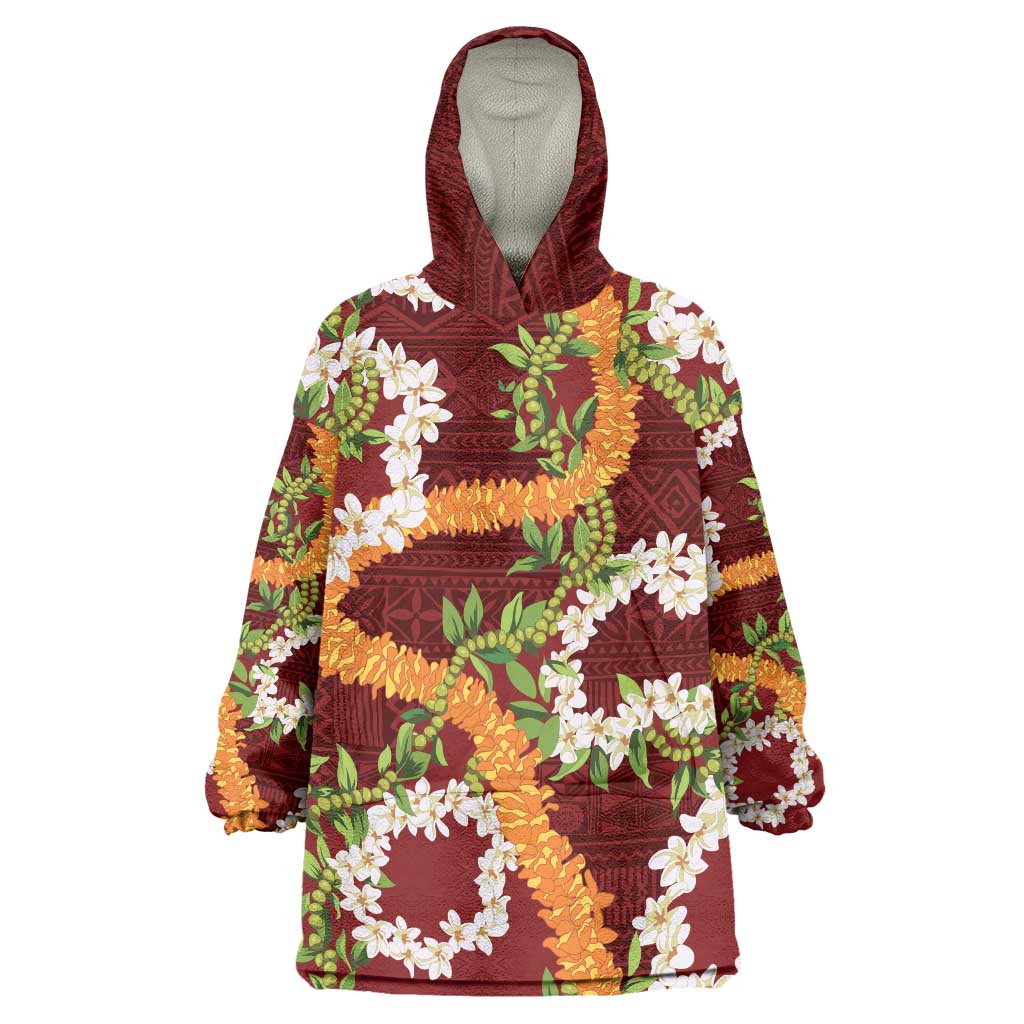 Aloha Festive Hawaii Wearable Blanket Hoodie Mokihana - Maile and Ilima on Crimson LT7 One Size Crimson - Polynesian Pride
