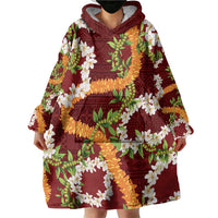 Aloha Festive Hawaii Wearable Blanket Hoodie Mokihana - Maile and Ilima on Crimson LT7 - Polynesian Pride