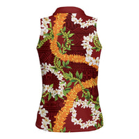Aloha Festive Hawaii Women Sleeveless Polo Shirt Mokihana - Maile and Ilima on Crimson LT7 - Polynesian Pride