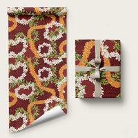Aloha Festive Hawaii Wrapping Paper Mokihana - Maile and Ilima on Crimson
