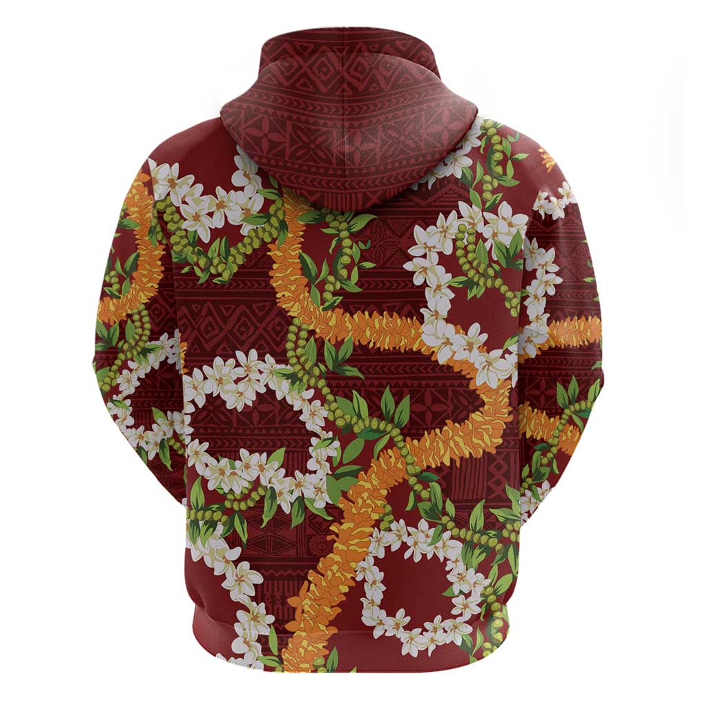 Aloha Festive Hawaii Zip Hoodie Mokihana - Maile and Ilima on Crimson - Polynesian Pride