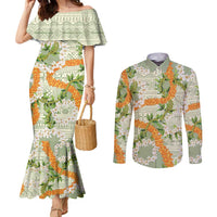 Aloha Festive Hawaii Couples Matching Mermaid Dress and Long Sleeve Button Shirt Mokihana - Maile Leis in Muted Summer LT7 Sage Green - Polynesian Pride