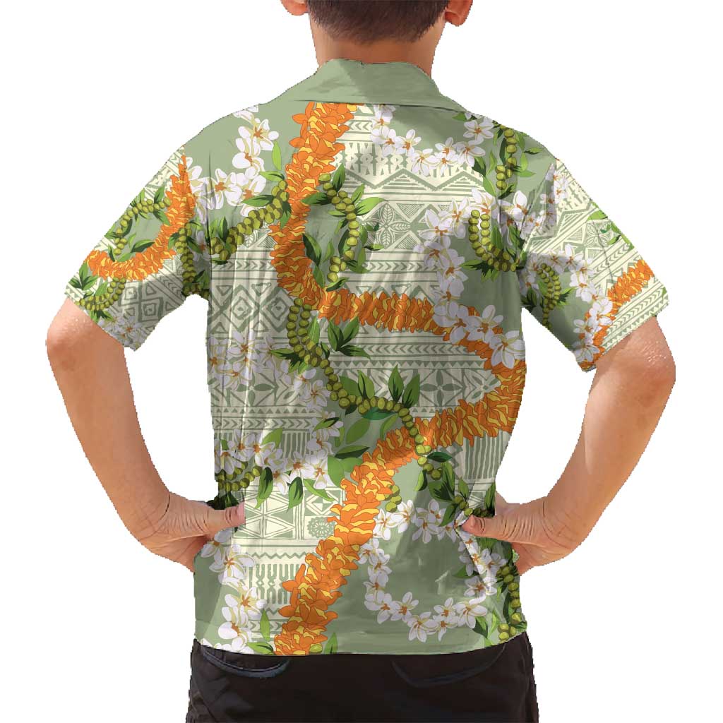 Aloha Festive Hawaii Family Matching Off Shoulder Maxi Dress and Hawaiian Shirt Mokihana - Maile Leis in Muted Summer LT7 - Polynesian Pride