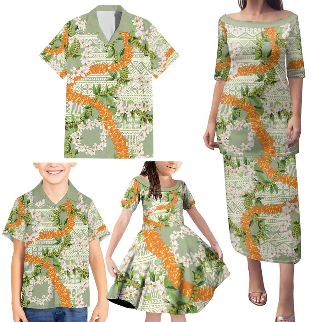 Aloha Festive Hawaii Family Matching Puletasi and Hawaiian Shirt Mokihana - Maile Leis in Muted Summer LT7 - Polynesian Pride