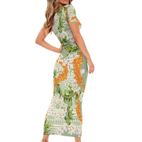 Aloha Festive Hawaii Family Matching Short Sleeve Bodycon Dress and Hawaiian Shirt Mokihana - Maile Leis in Muted Summer LT7 - Polynesian Pride