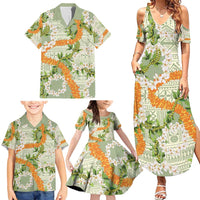 Aloha Festive Hawaii Family Matching Summer Maxi Dress and Hawaiian Shirt Mokihana - Maile Leis in Muted Summer LT7 - Polynesian Pride