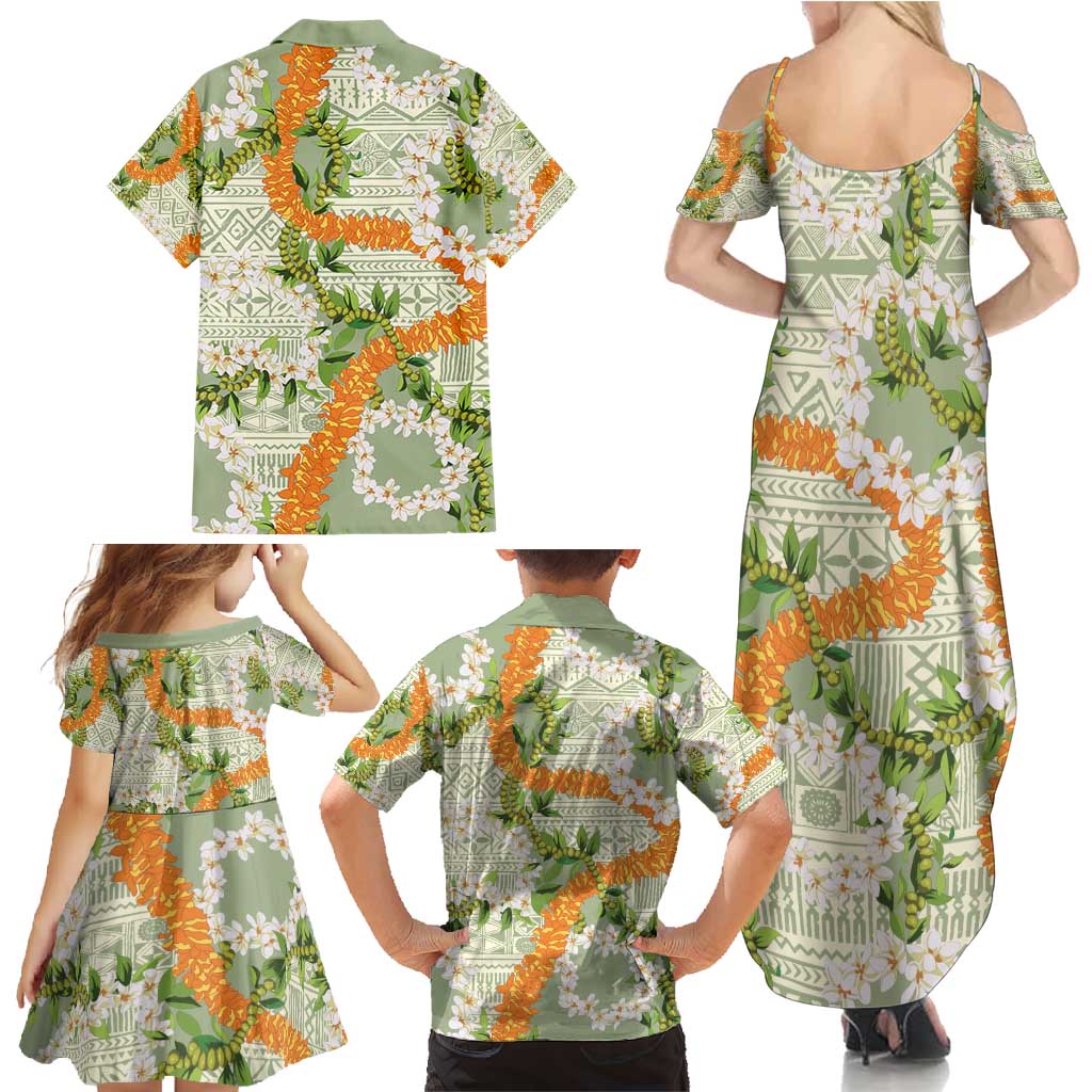 Aloha Festive Hawaii Family Matching Summer Maxi Dress and Hawaiian Shirt Mokihana - Maile Leis in Muted Summer LT7 - Polynesian Pride