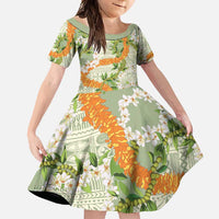 Aloha Festive Hawaii Family Matching Tank Maxi Dress and Hawaiian Shirt Mokihana - Maile Leis in Muted Summer LT7 Daughter's Dress Sage Green - Polynesian Pride