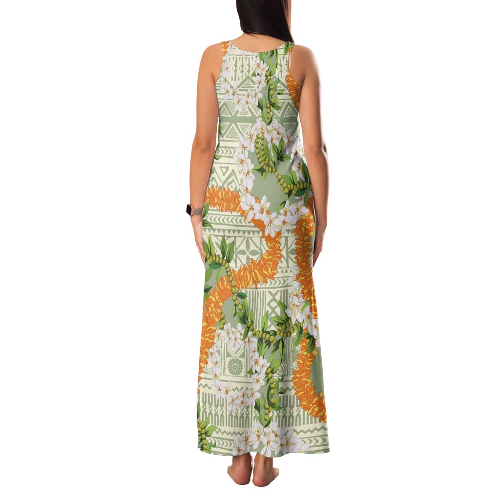 Aloha Festive Hawaii Family Matching Tank Maxi Dress and Hawaiian Shirt Mokihana - Maile Leis in Muted Summer LT7 - Polynesian Pride