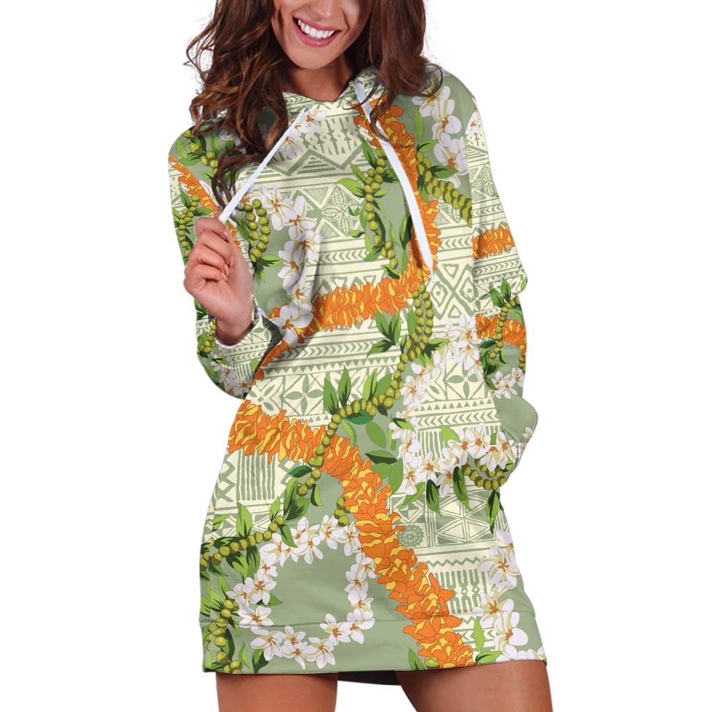 Aloha Festive Hawaii Hoodie Dress Mokihana - Maile Leis in Muted Summer LT7 Sage Green - Polynesian Pride