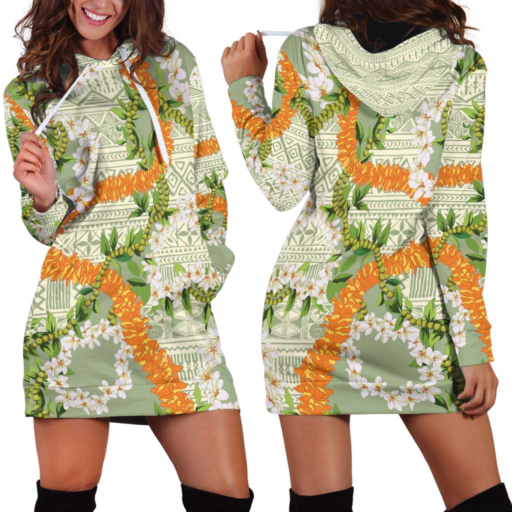 Aloha Festive Hawaii Hoodie Dress Mokihana - Maile Leis in Muted Summer LT7 - Polynesian Pride