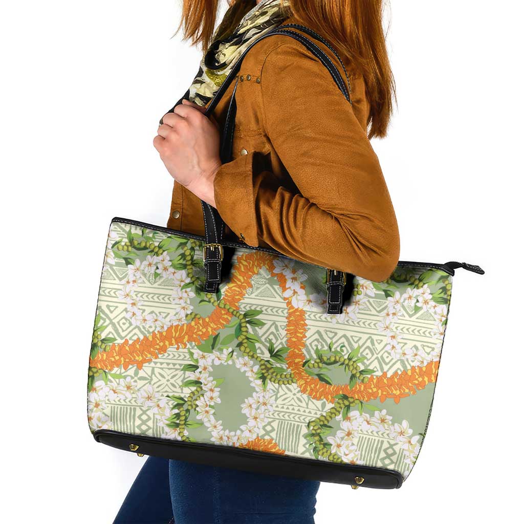 Aloha Festive Hawaii Leather Tote Bag Mokihana - Maile Leis in Muted Summer - Polynesian Pride