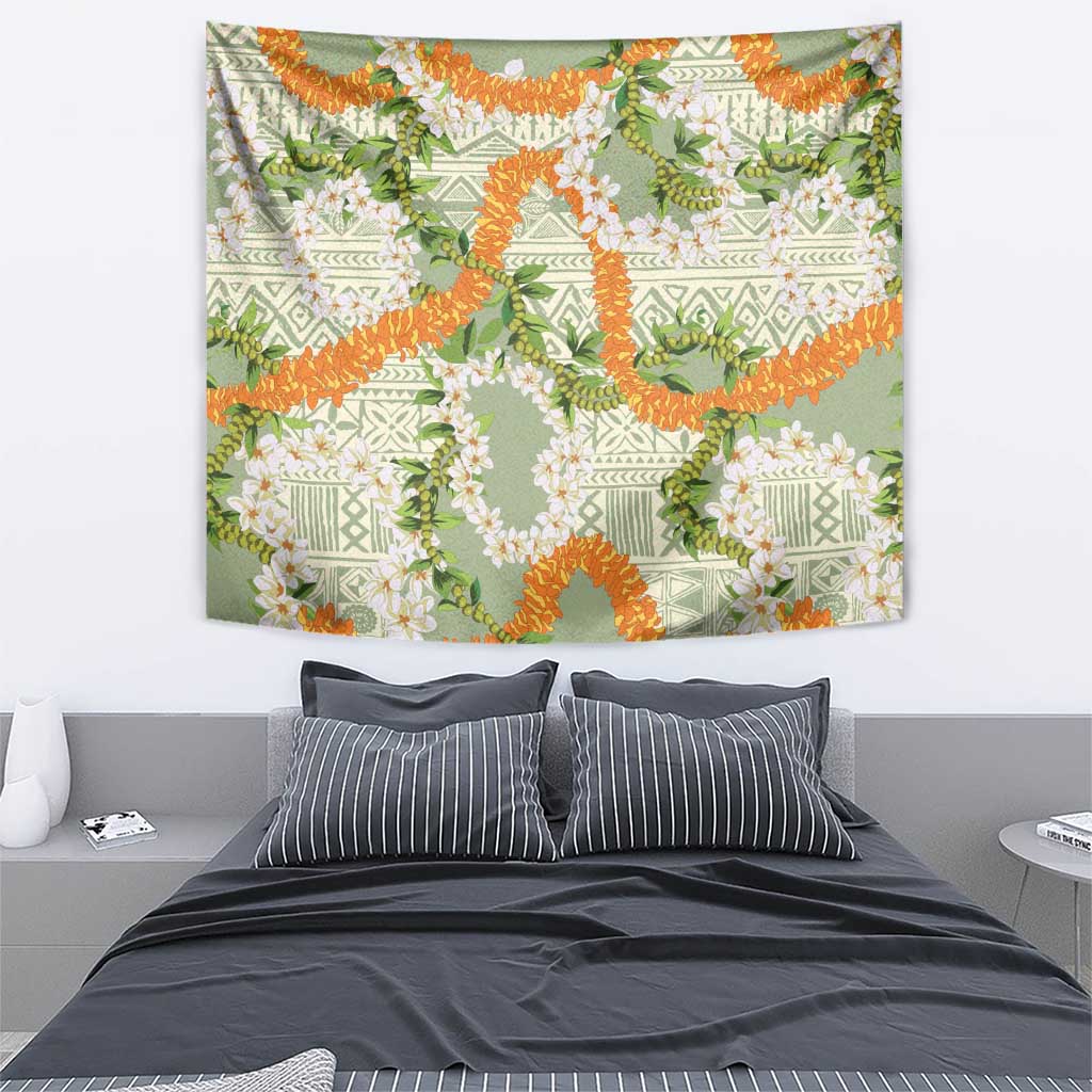 Aloha Festive Hawaii Tapestry Mokihana - Maile Leis in Muted Summer - Polynesian Pride