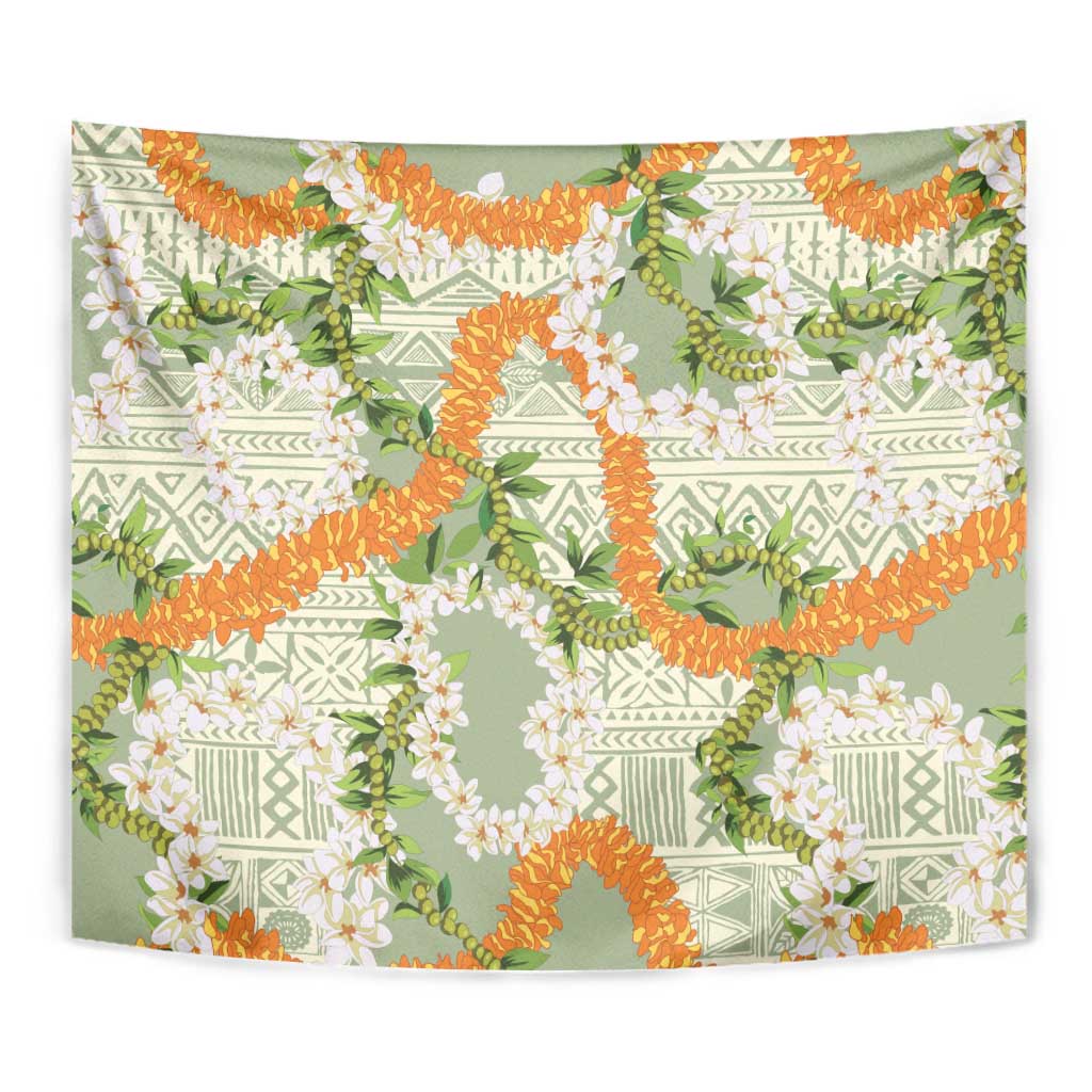 Aloha Festive Hawaii Tapestry Mokihana - Maile Leis in Muted Summer - Polynesian Pride