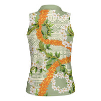Aloha Festive Hawaii Women Sleeveless Polo Shirt Mokihana - Maile Leis in Muted Summer LT7 - Polynesian Pride