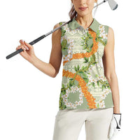 Aloha Festive Hawaii Women Sleeveless Polo Shirt Mokihana - Maile Leis in Muted Summer LT7 - Polynesian Pride