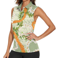 Aloha Festive Hawaii Women Sleeveless Polo Shirt Mokihana - Maile Leis in Muted Summer LT7 - Polynesian Pride