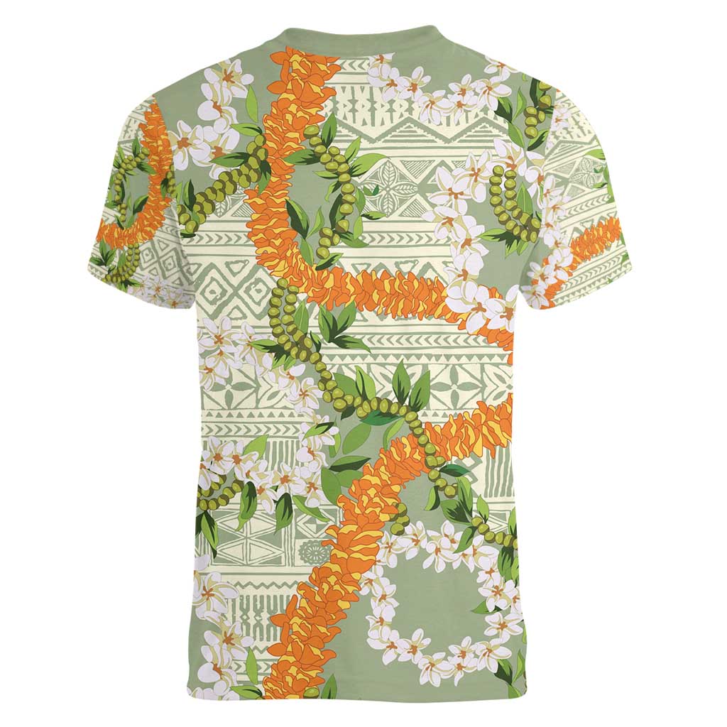 Aloha Festive Hawaii Women V-Neck T-Shirt Mokihana - Maile Leis in Muted Summer LT7 - Polynesian Pride