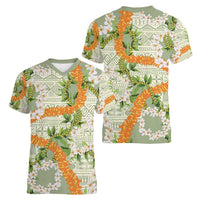 Aloha Festive Hawaii Women V-Neck T-Shirt Mokihana - Maile Leis in Muted Summer LT7 - Polynesian Pride