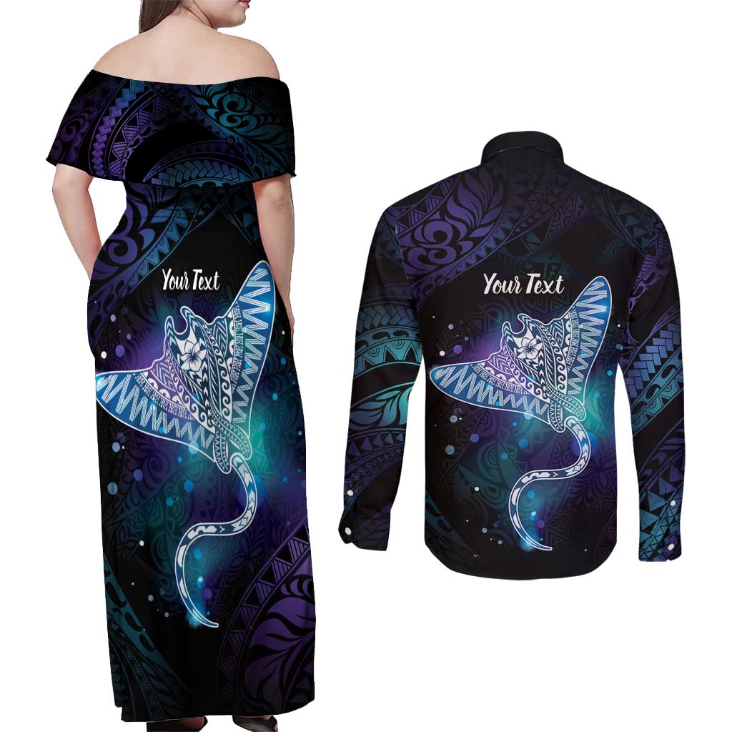 Polynesian Tala Manta Ray Couples Matching Off Shoulder Maxi Dress and Long Sleeve Button Shirt Nowhere You Could Go That I Won't Be With You LT7 - Polynesian Pride