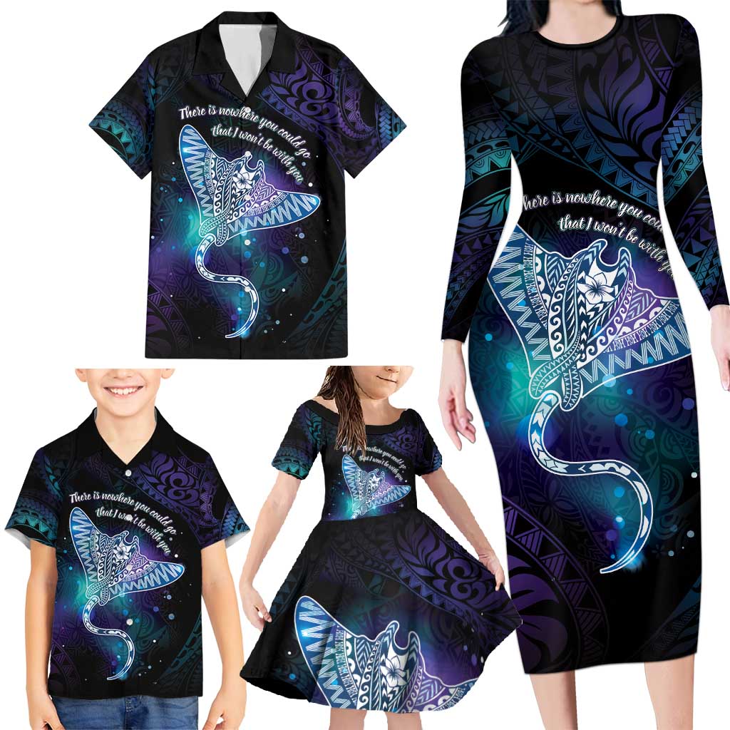 Polynesian Tala Manta Ray Family Matching Long Sleeve Bodycon Dress and Hawaiian Shirt Nowhere You Could Go That I Won't Be With You LT7 - Polynesian Pride
