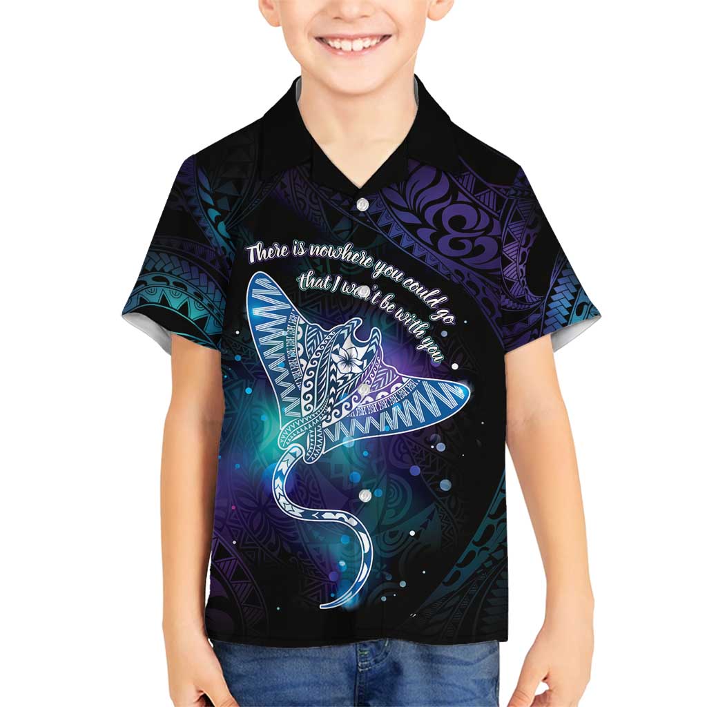 Polynesian Tala Manta Ray Family Matching Off Shoulder Maxi Dress and Hawaiian Shirt Nowhere You Could Go That I Won't Be With You LT7 Son's Shirt Purple Teal - Polynesian Pride