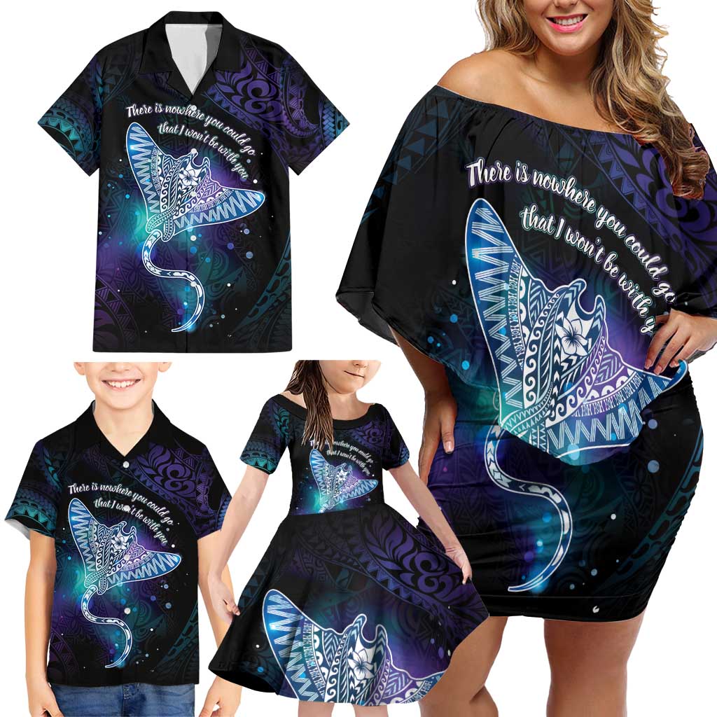 Polynesian Tala Manta Ray Family Matching Off Shoulder Short Dress and Hawaiian Shirt Nowhere You Could Go That I Won't Be With You LT7 - Polynesian Pride