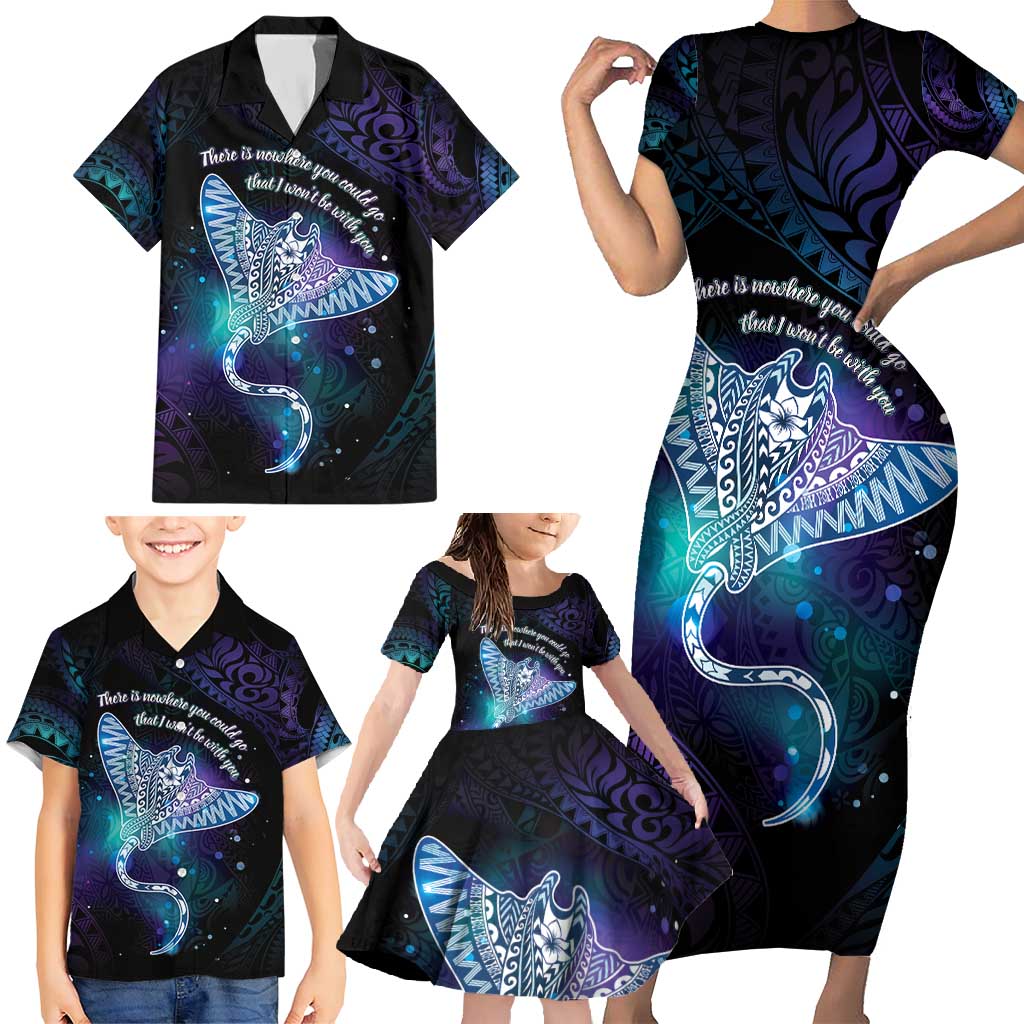 Polynesian Tala Manta Ray Family Matching Short Sleeve Bodycon Dress and Hawaiian Shirt Nowhere You Could Go That I Won't Be With You LT7 - Polynesian Pride