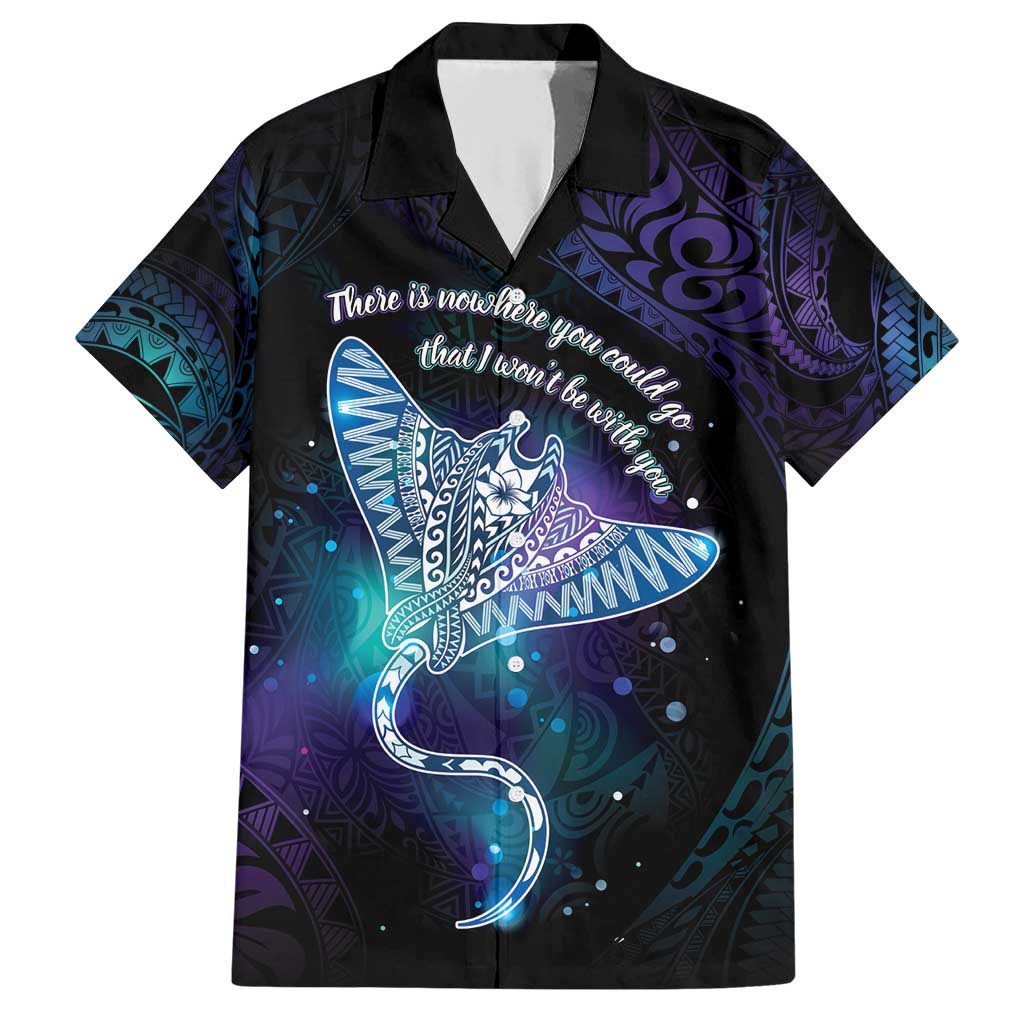 Polynesian Tala Manta Ray Family Matching Short Sleeve Bodycon Dress and Hawaiian Shirt Nowhere You Could Go That I Won't Be With You LT7 Dad's Shirt - Short Sleeve Purple Teal - Polynesian Pride