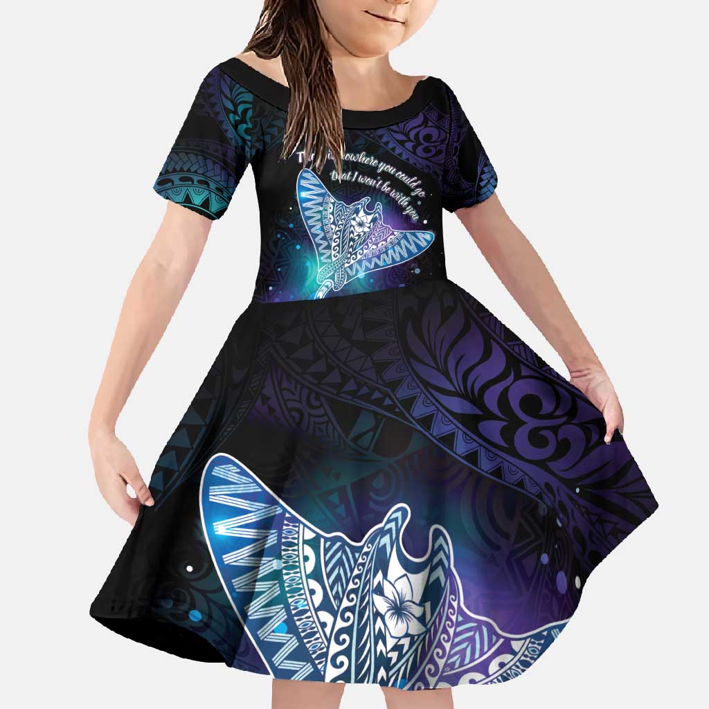 Polynesian Tala Manta Ray Family Matching Tank Maxi Dress and Hawaiian Shirt Nowhere You Could Go That I Won't Be With You LT7 Daughter's Dress Purple Teal - Polynesian Pride
