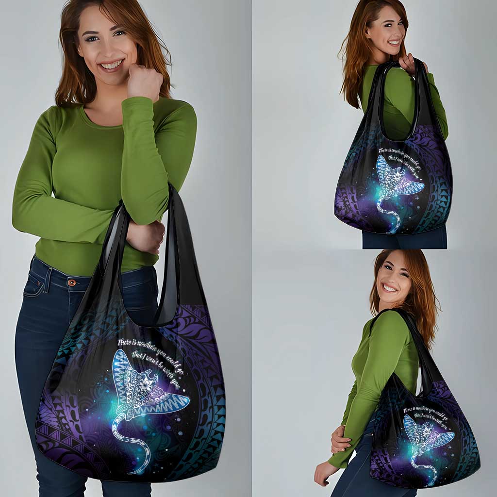 Polynesian Tala Manta Ray Grocery Bag Nowhere You Could Go That I Won't Be With You - Polynesian Pride
