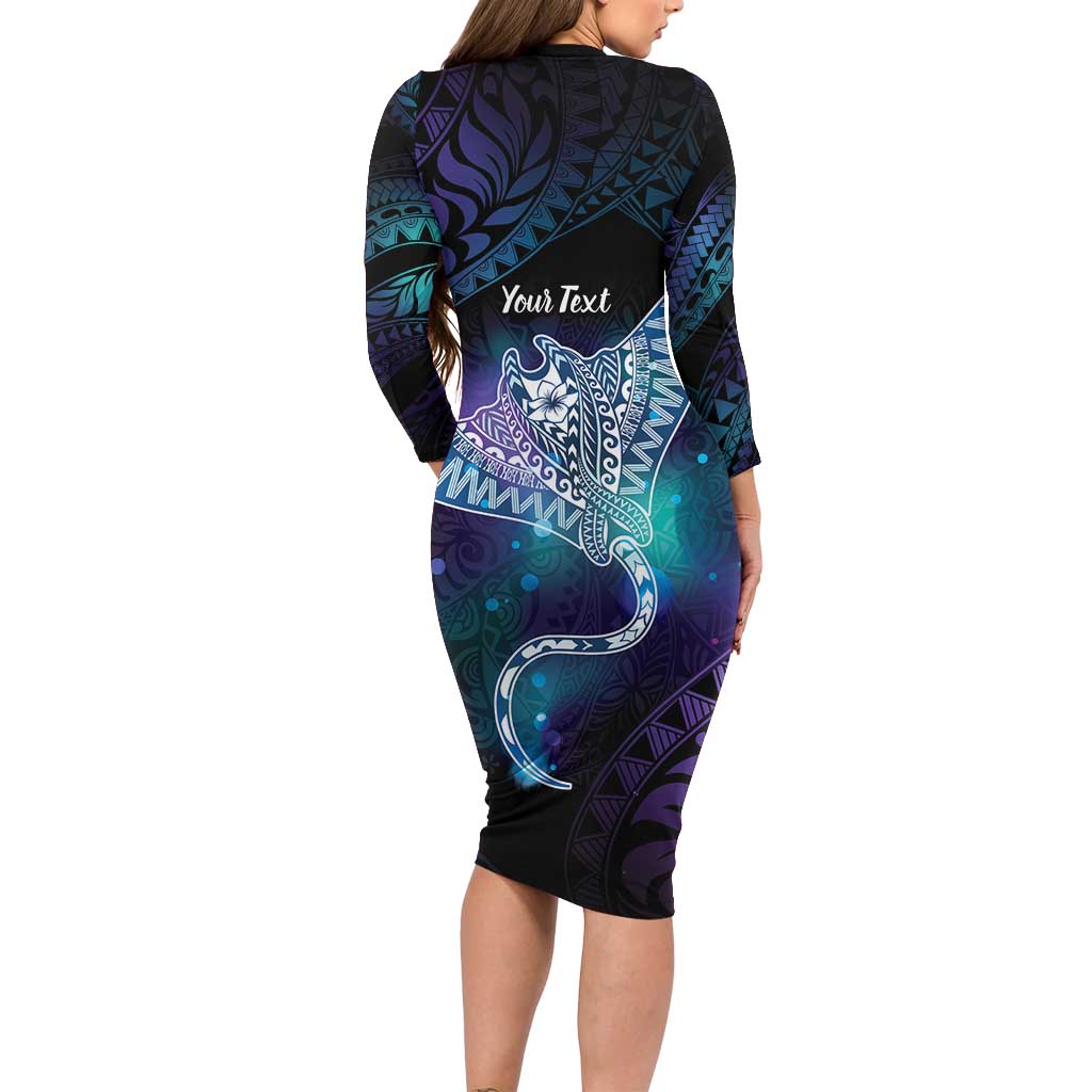Polynesian Tala Manta Ray Long Sleeve Bodycon Dress Nowhere You Could Go That I Won't Be With You LT7 - Polynesian Pride