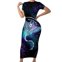 Polynesian Tala Manta Ray Short Sleeve Bodycon Dress Nowhere You Could Go That I Won't Be With You LT7 Long Dress Purple Teal - Polynesian Pride