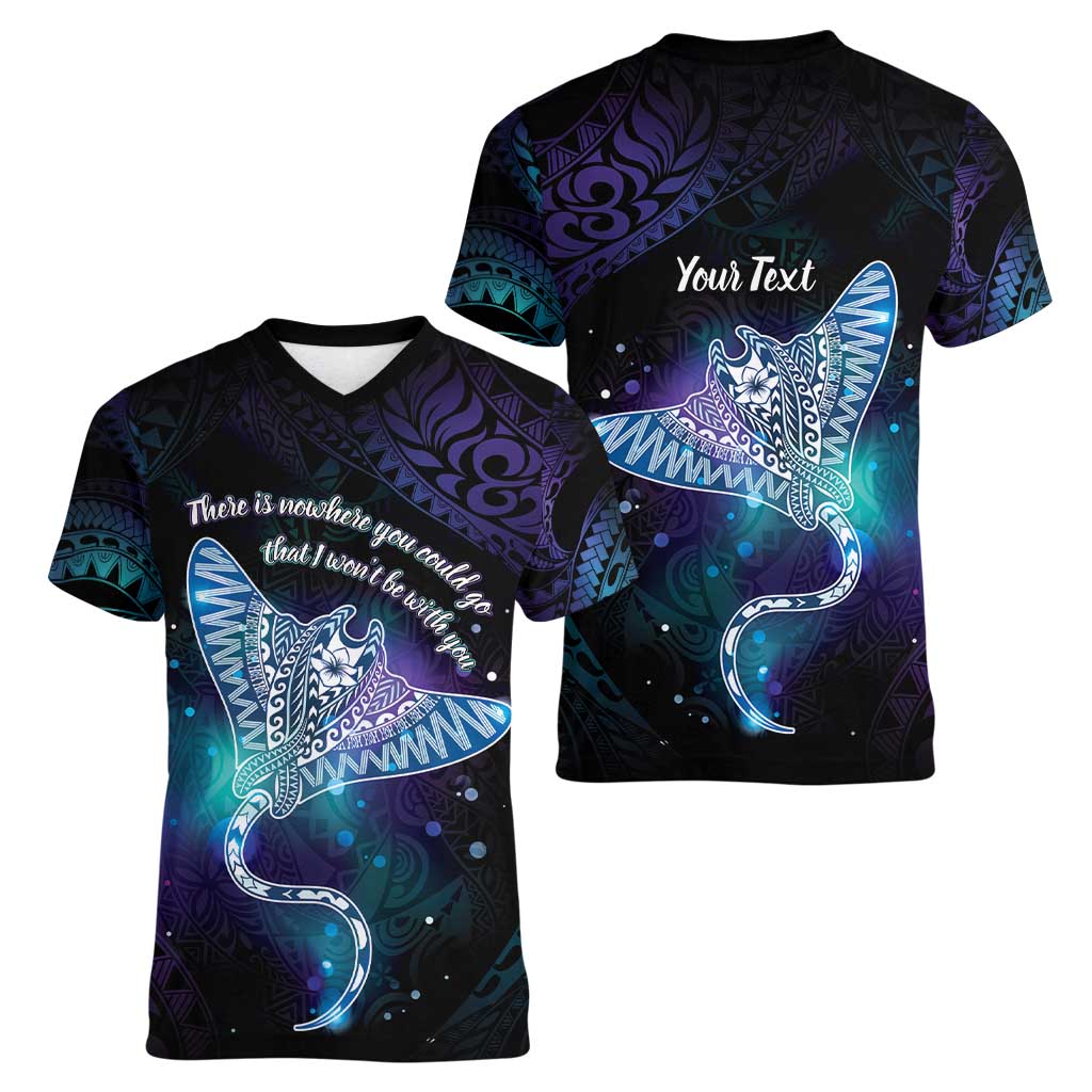 Polynesian Tala Manta Ray Women V-Neck T-Shirt Nowhere You Could Go That I Won't Be With You LT7 - Polynesian Pride