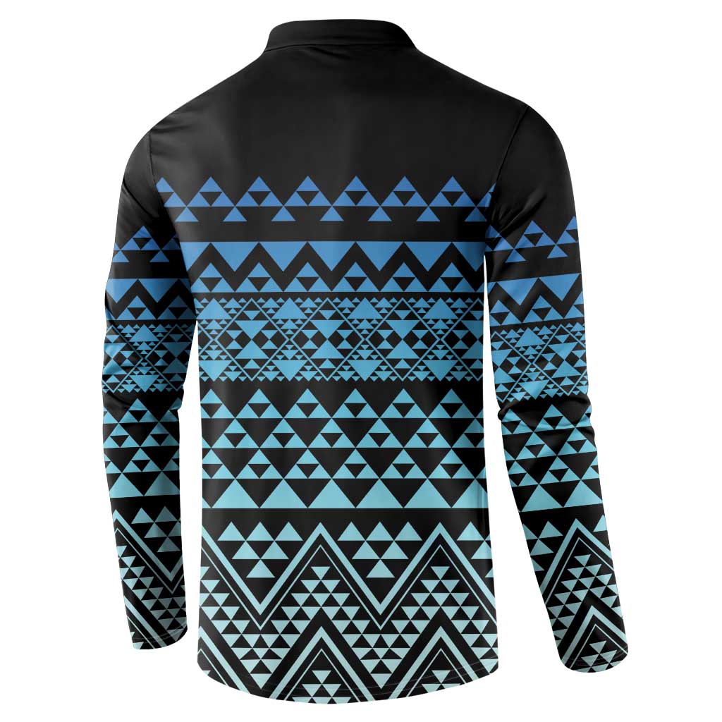 Maori Niho Taniwha Te Wheiao Button Sweatshirt Moana Blue LT7 - Polynesian Pride