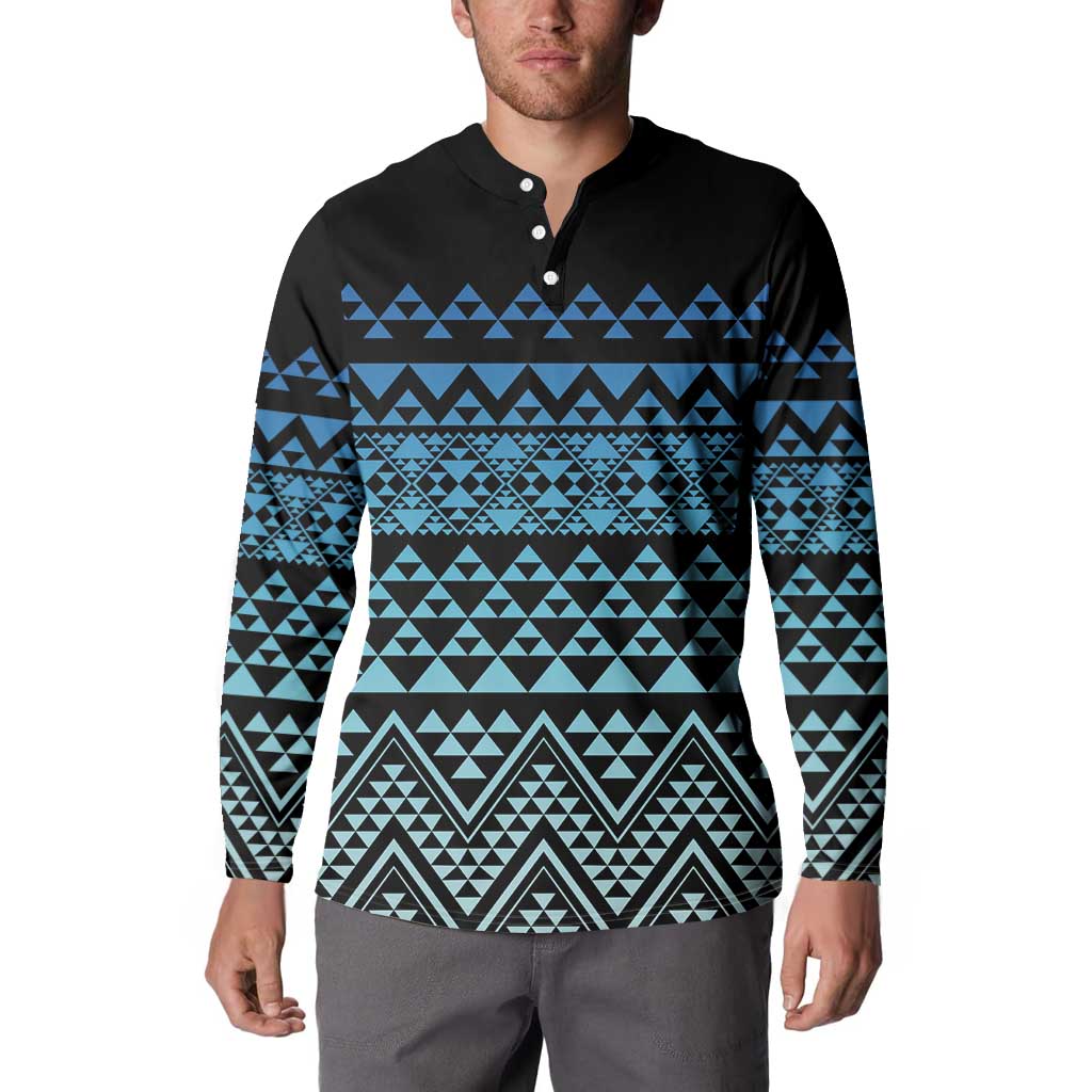 Maori Niho Taniwha Te Wheiao Button Sweatshirt Moana Blue LT7 - Polynesian Pride