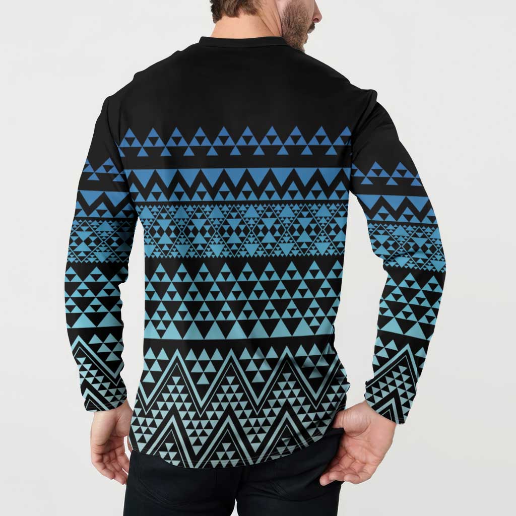 Maori Niho Taniwha Te Wheiao Button Sweatshirt Moana Blue LT7 - Polynesian Pride