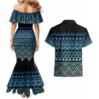 Maori Niho Taniwha Te Wheiao Couples Matching Mermaid Dress and Hawaiian Shirt Moana Blue LT7 - Polynesian Pride