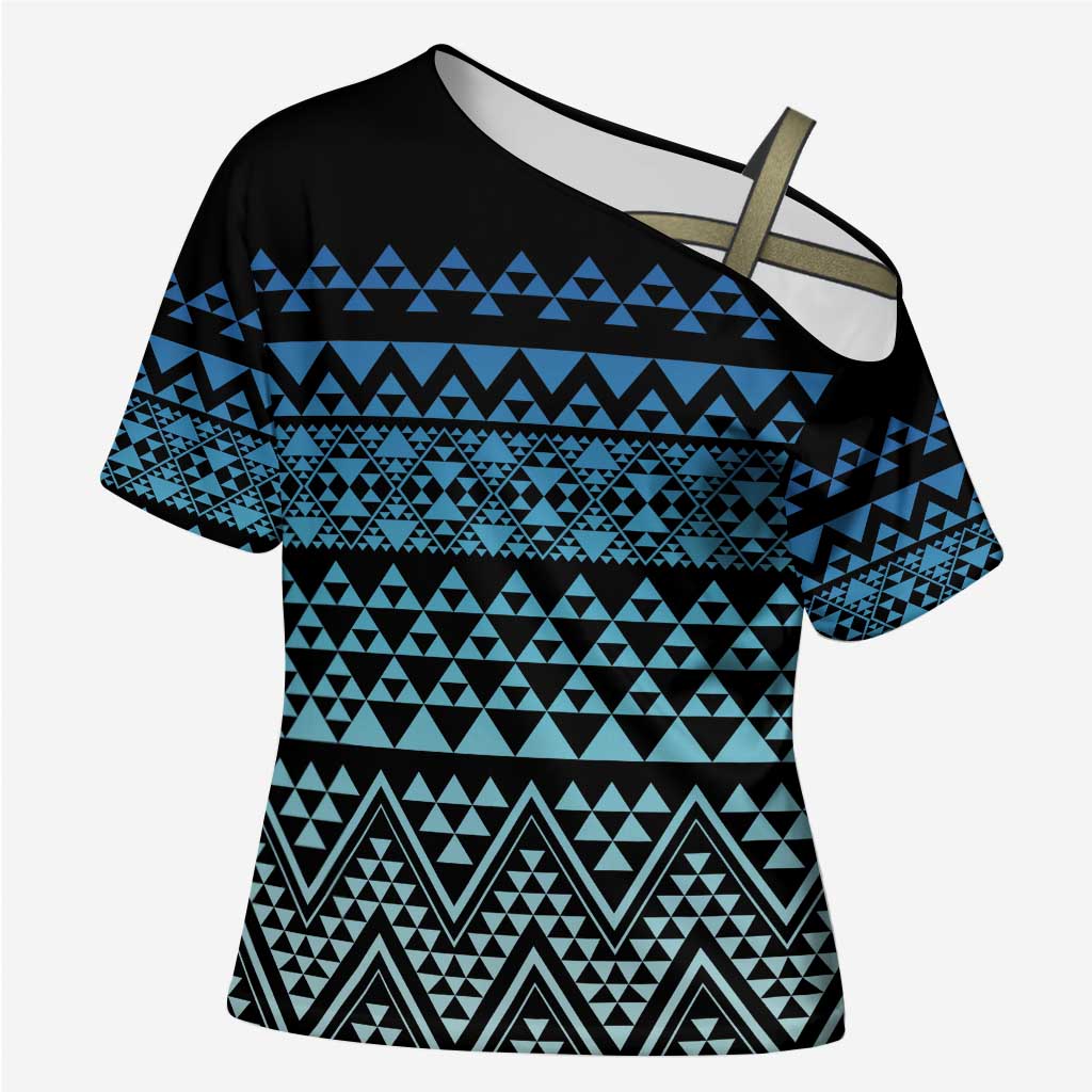 Maori Niho Taniwha Te Wheiao Cross Shoulder Shirt Moana Blue - Polynesian Pride
