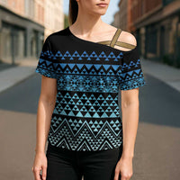 Maori Niho Taniwha Te Wheiao Cross Shoulder Shirt Moana Blue - Polynesian Pride
